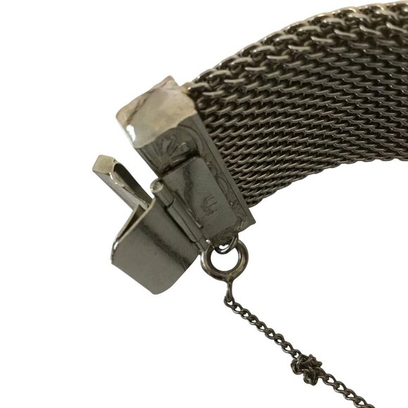 HOBE VTG Signed Wide Floral Etched Mesh Bracelet Silver Tone Statement Art Deco - Picture 10 of 11